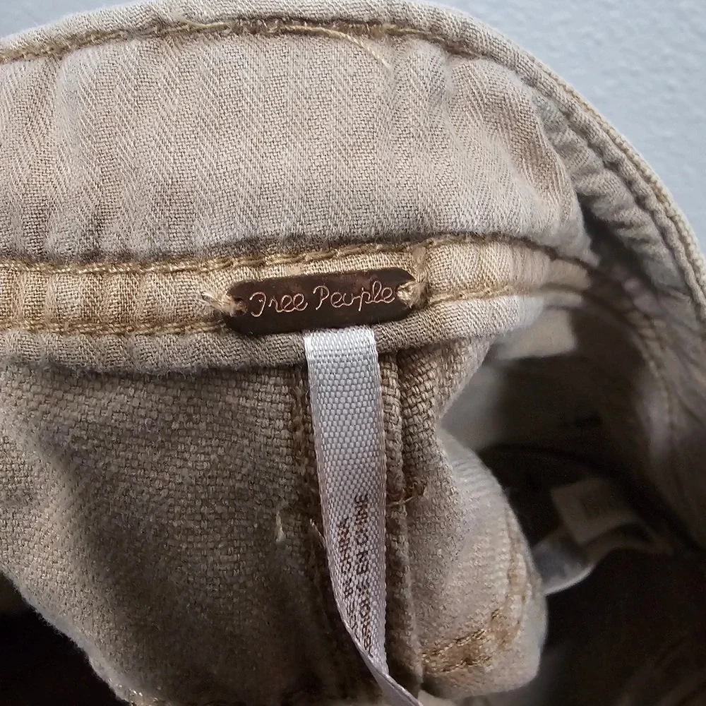 Free‎ People Tan Canvas Carpenter Utility Shorts Frayed Hem Khaki Womens 6